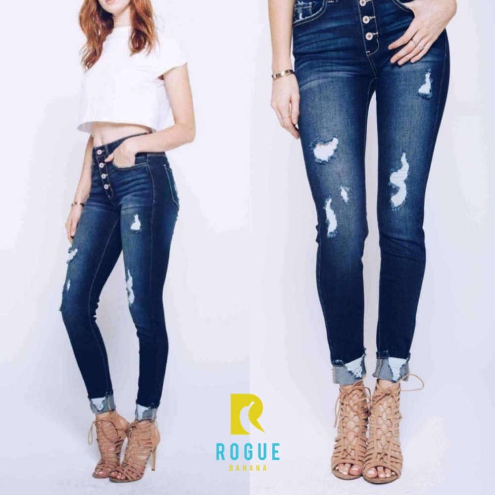 🆕Distressed High Waist Dark Ankle Skinny Jeans🆕
